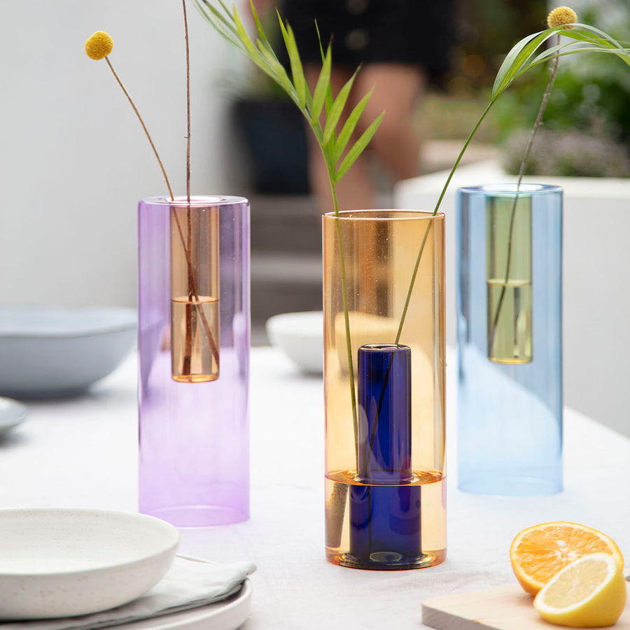 Peach & Cobalt Reversible Glass Vase (Large)