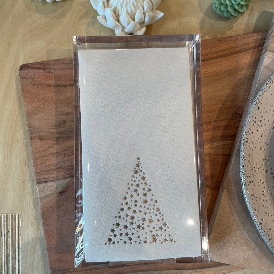 Acrylic Tray With Guest Towel Champagne Christmas Tree On Pebble