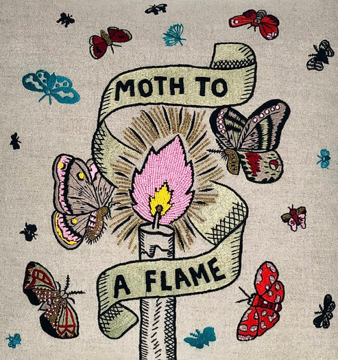 "Moth to a Flame" Pillow Natural/Multi