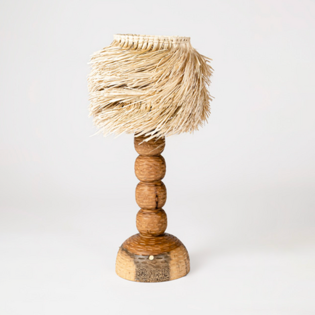 Daniel Orozco FOS Regina Wooden Lamp – Handcrafted Jabin Wood with Palm Shade