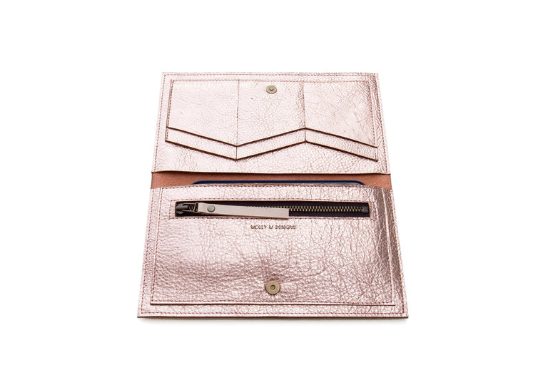 Metallic Rose Gold Leather Wallet