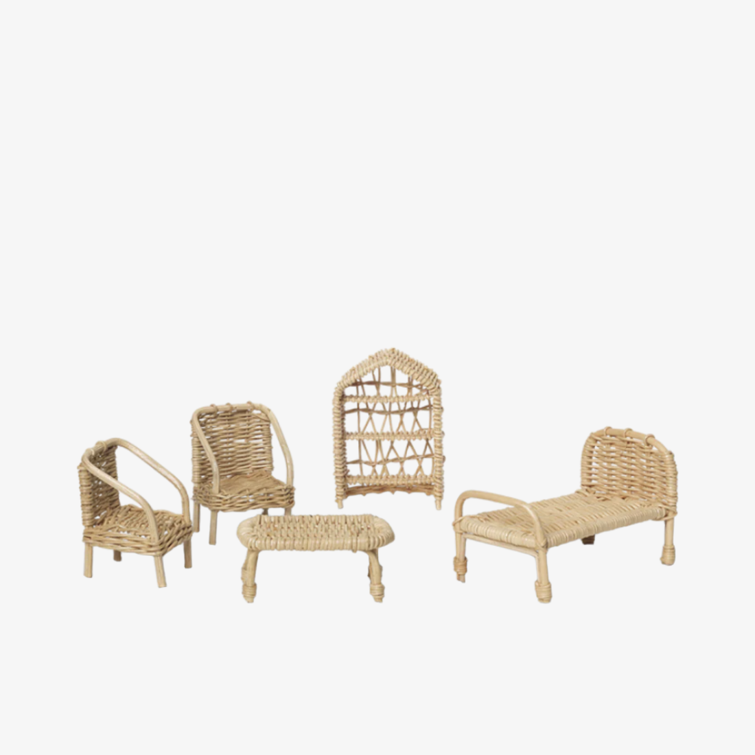 Rattan Dollhouse Furniture - Set of 5