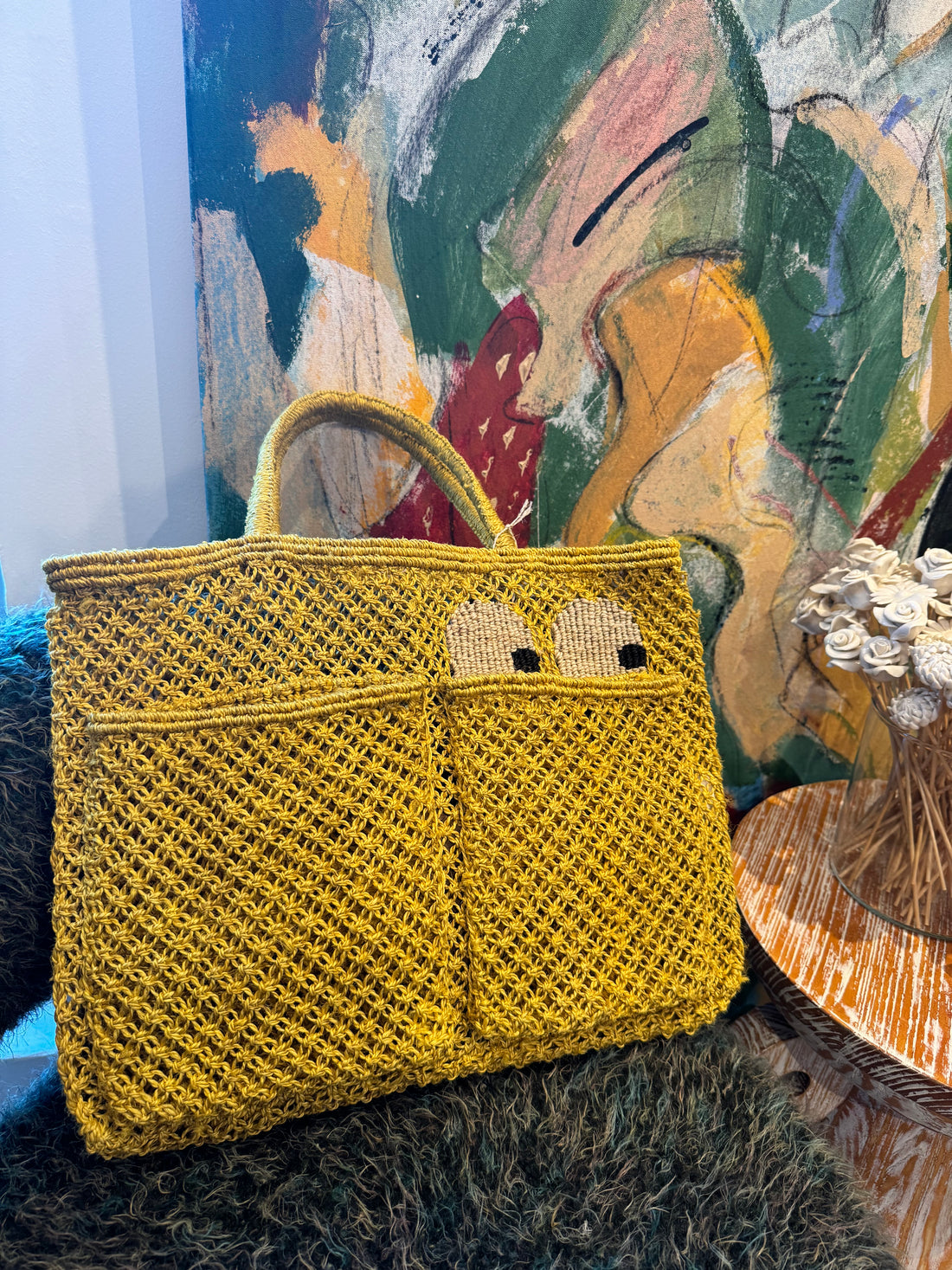 Harvey Big Eyes Tote Bag - Yellow