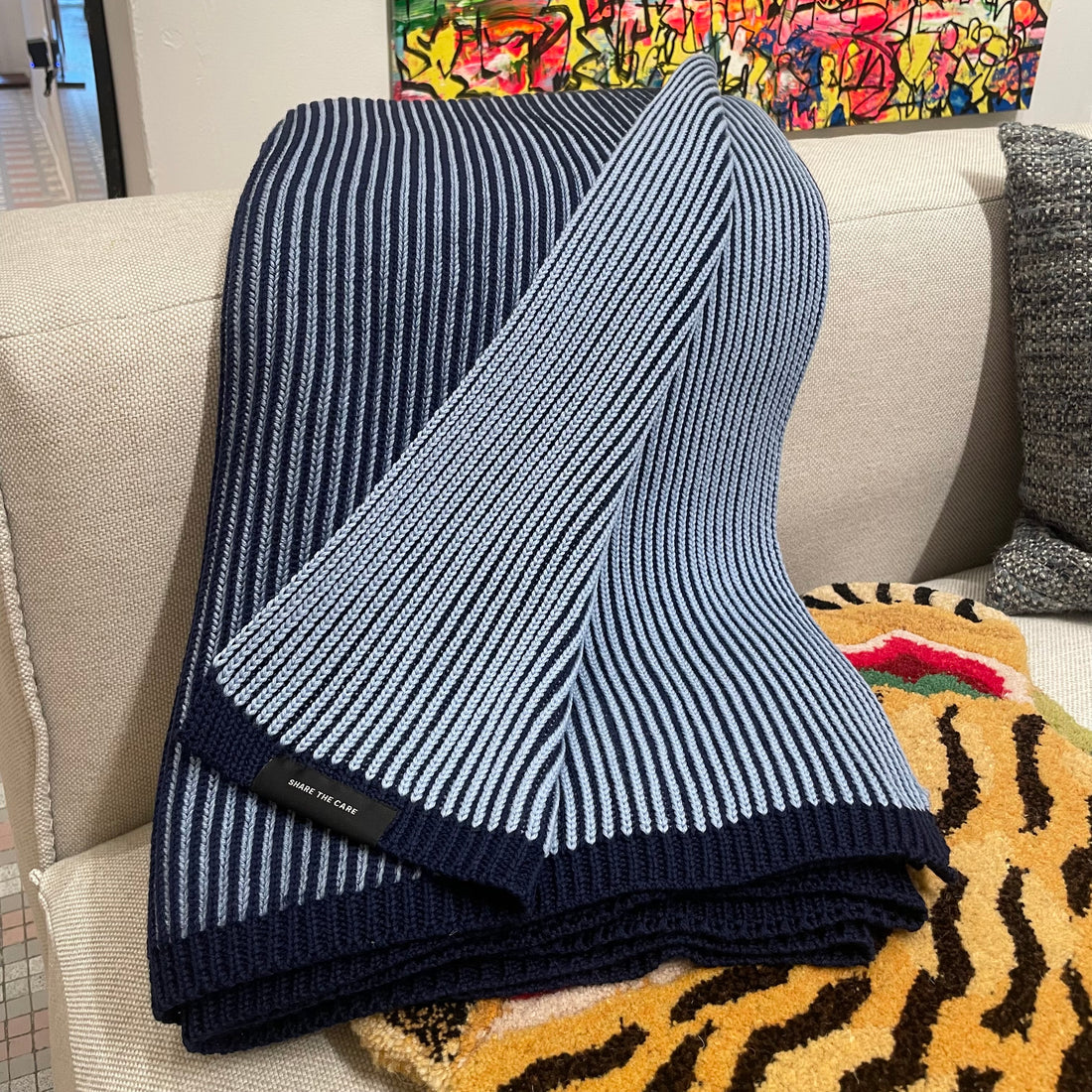 Sailor Blue Ribbed Throw Blanket