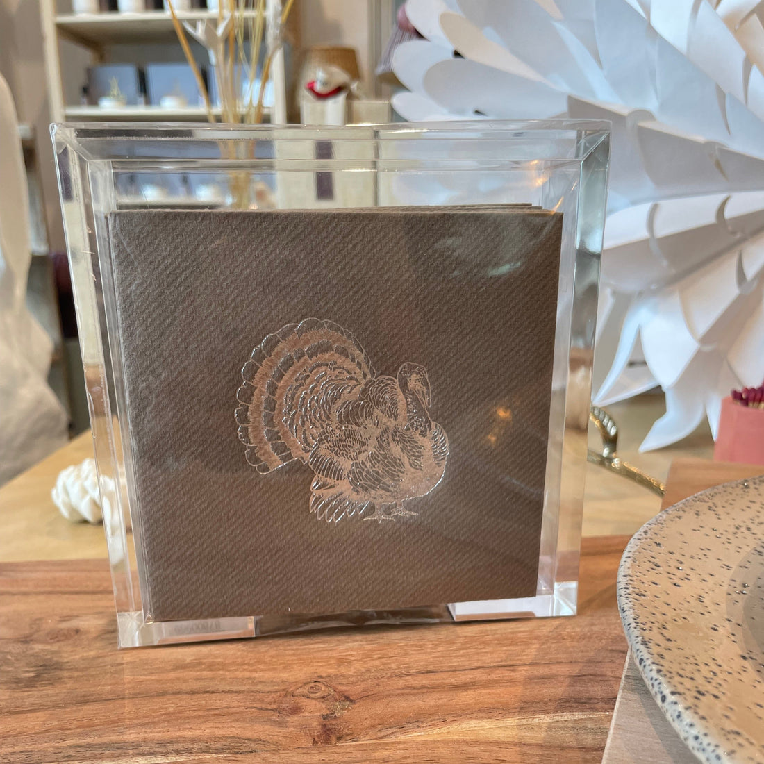 Acrylic Tray With Cocktail Napkins Silver Turkey on Putty