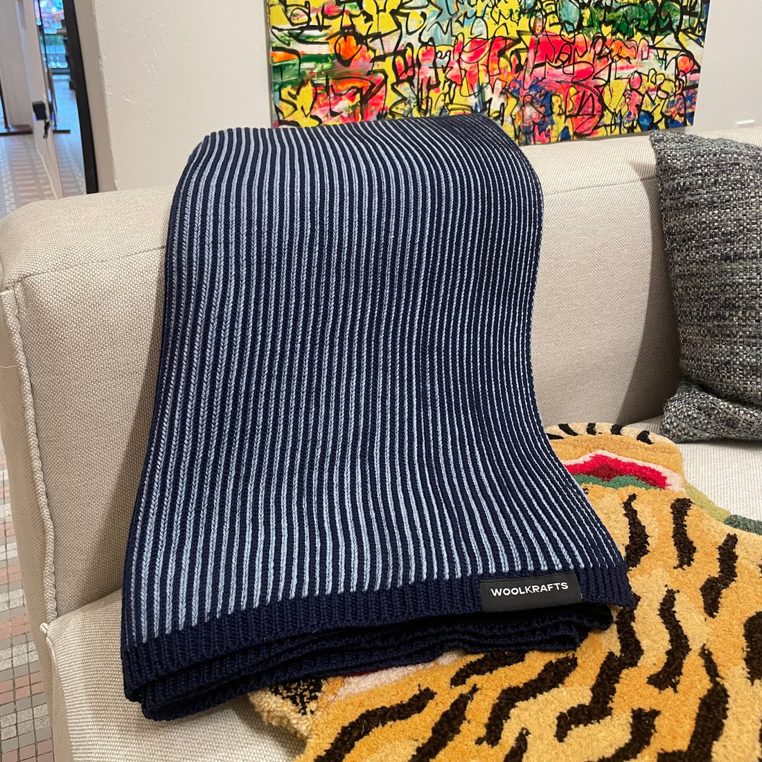 Sailor Blue Ribbed Throw Blanket