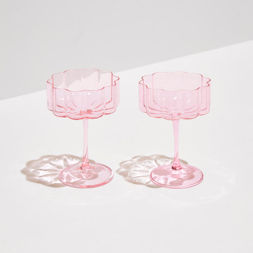 Two x Wave Coupe Glasses (Pink)