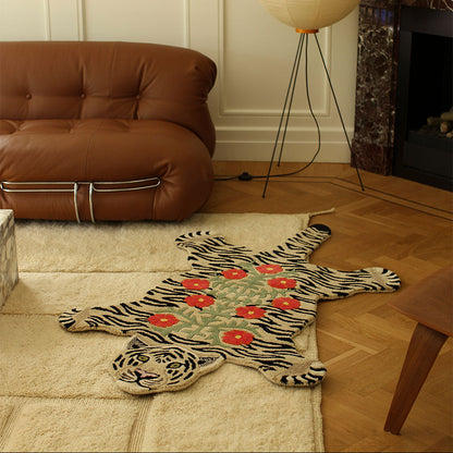 Floral White Tiger Rug Large