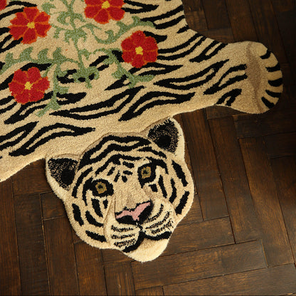 Floral White Tiger Rug Large