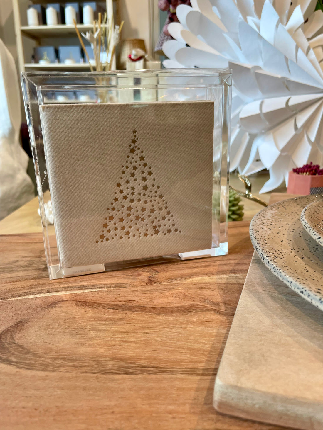 Acrylic Tray With Cocktail Napkins Champagne Christmas Tree On Pebble