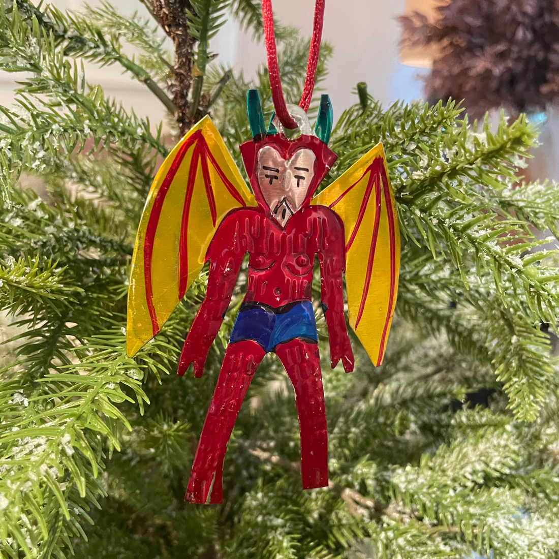 Winged Devil Tin Christmas Tree Ornament