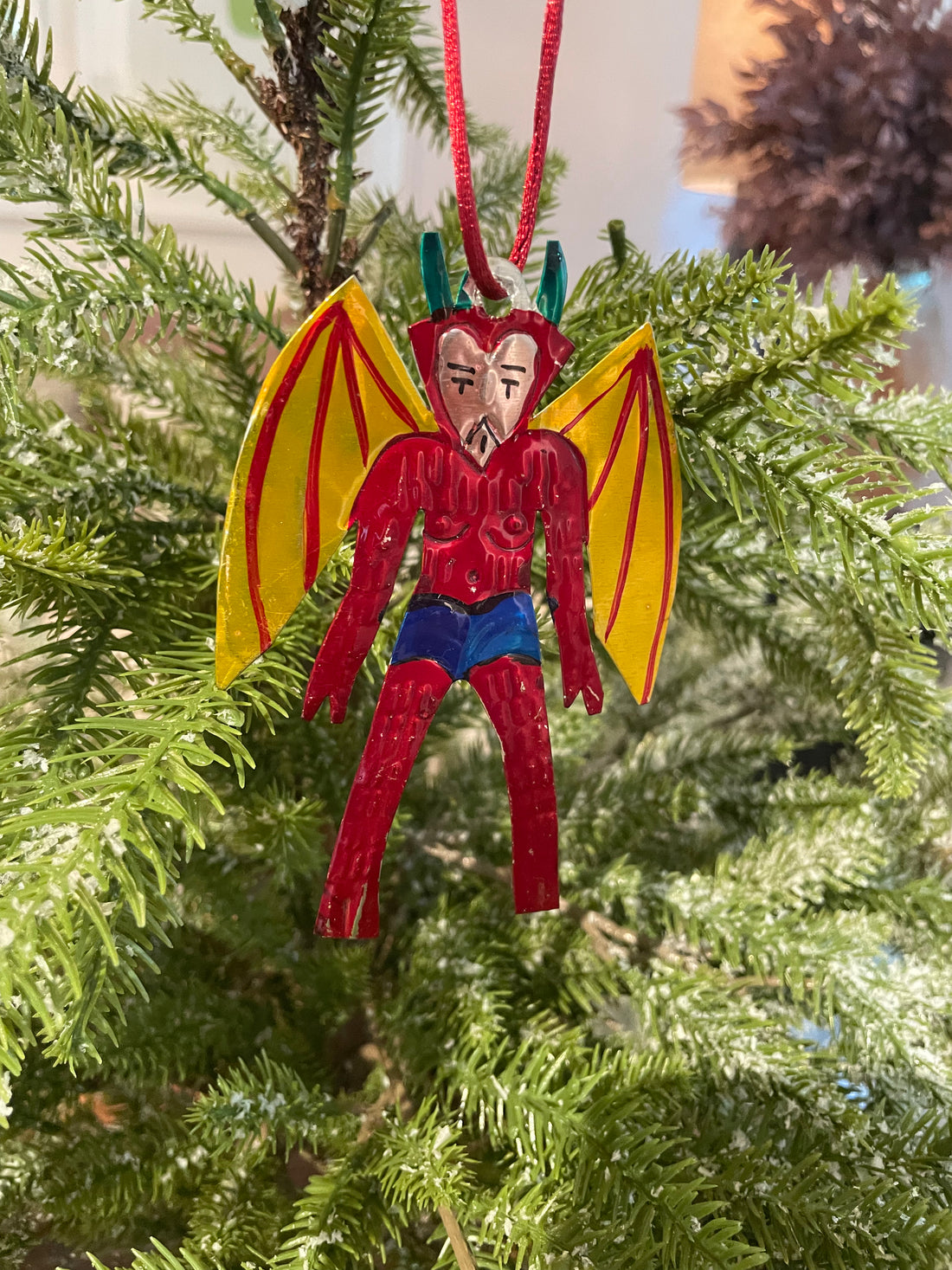 Winged Devil Tin Christmas Tree Ornament