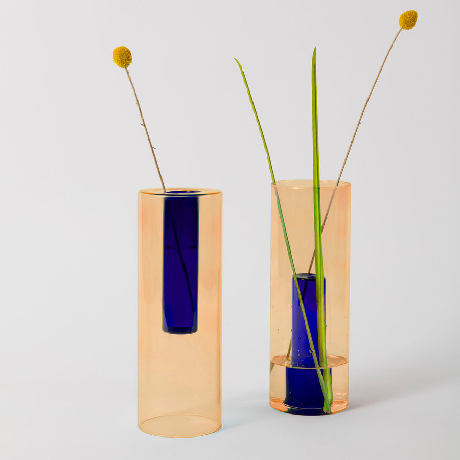 Peach &amp; Cobalt Reversible Glass Vase (Large)