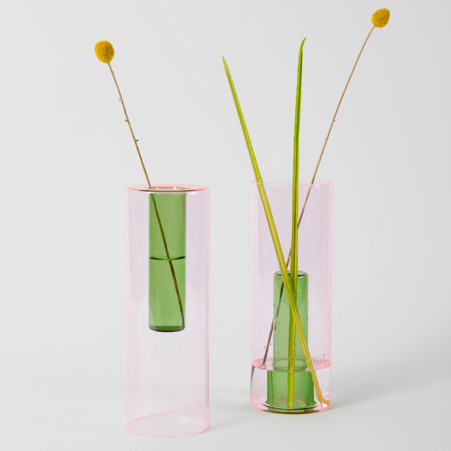 Pink &amp; Green Reversible Glass Vase (Large)