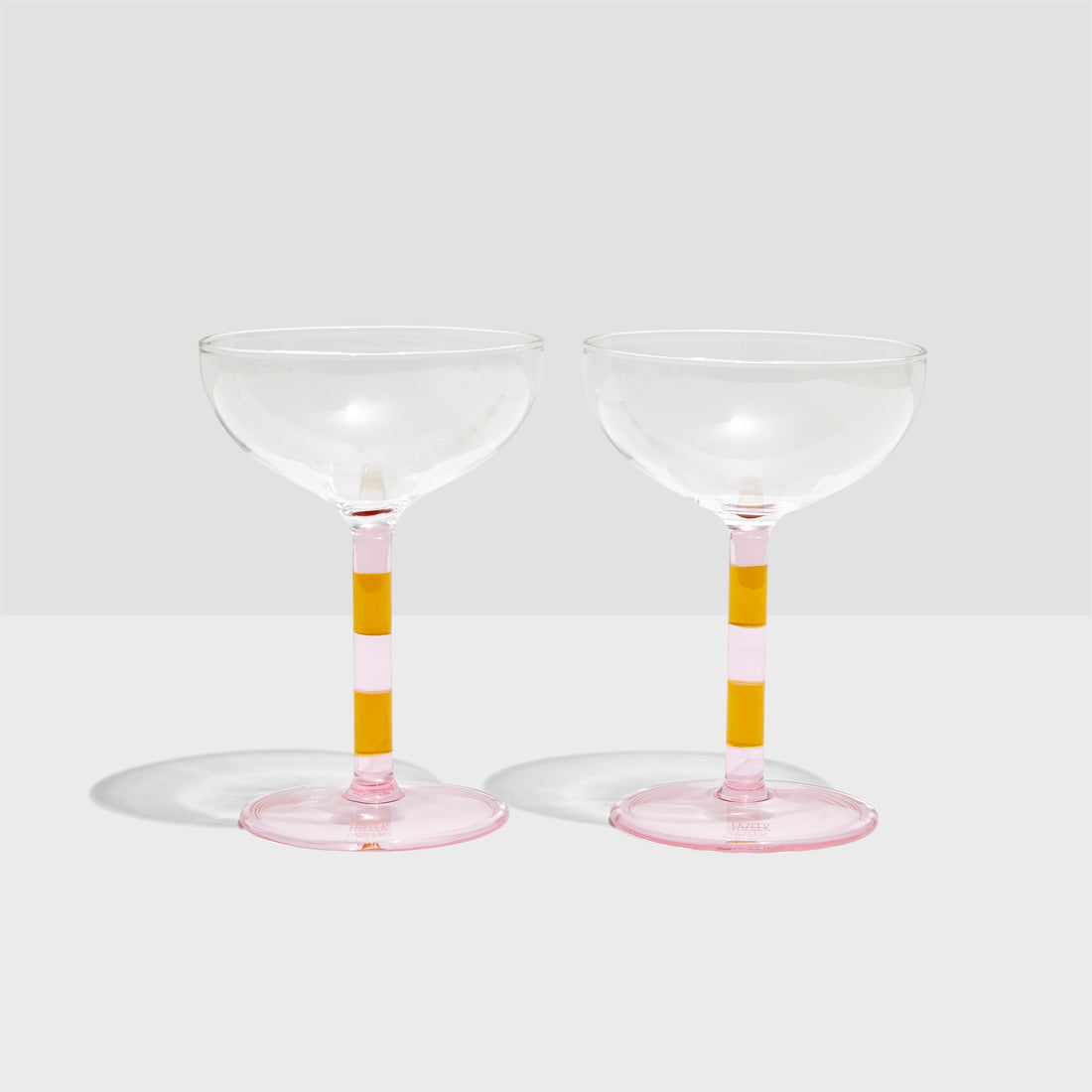 Two x Striped Coupe Glasses (Pink/Amber) - Set of 2