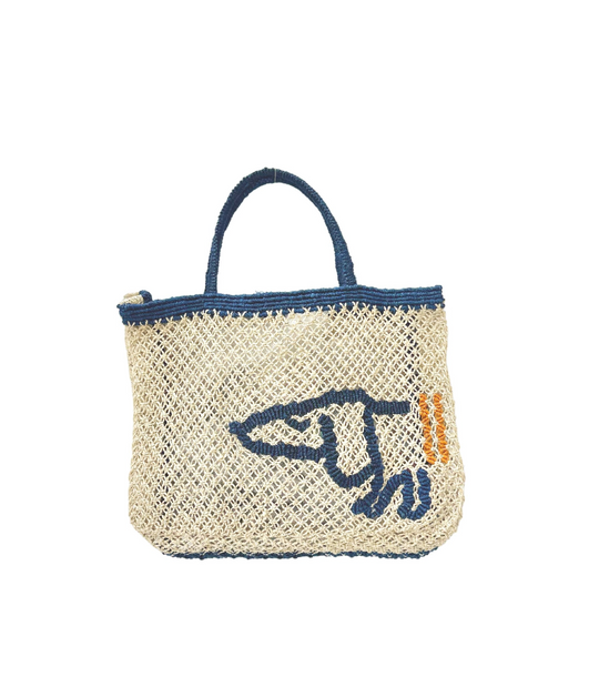 Breton Dog Tote Bag - Natural/Indigo/Tango