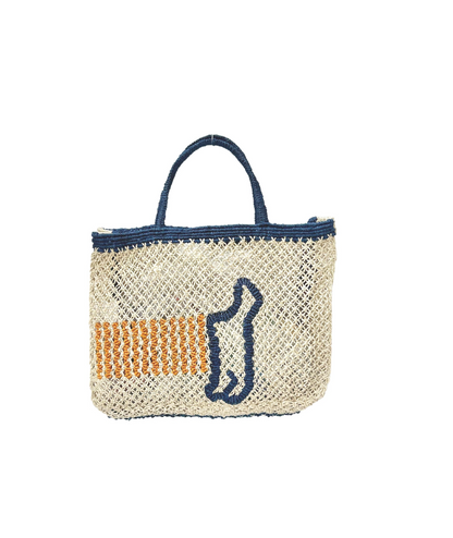 Breton Dog Tote Bag - Natural/Indigo/Tango