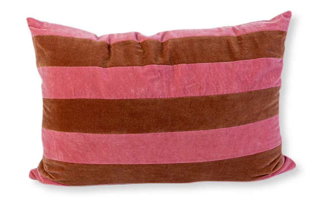 Striped Velvet Lumbar Pillow Light Pink+Rust