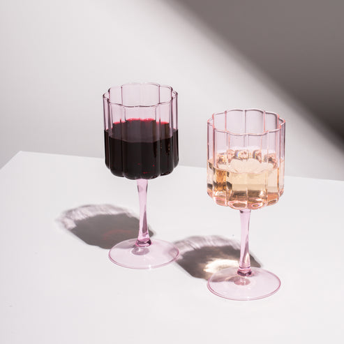 Two x Wave Wine Glasses (Pink)