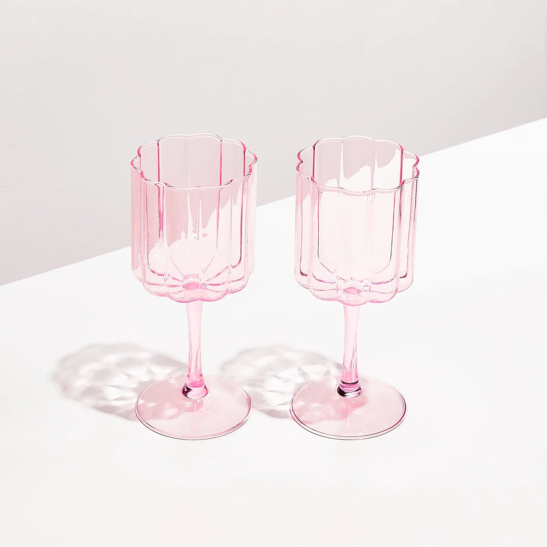 Two x Wave Wine Glasses (Pink)