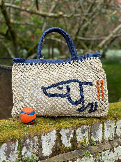 Breton Dog Tote Bag - Natural/Indigo/Tango