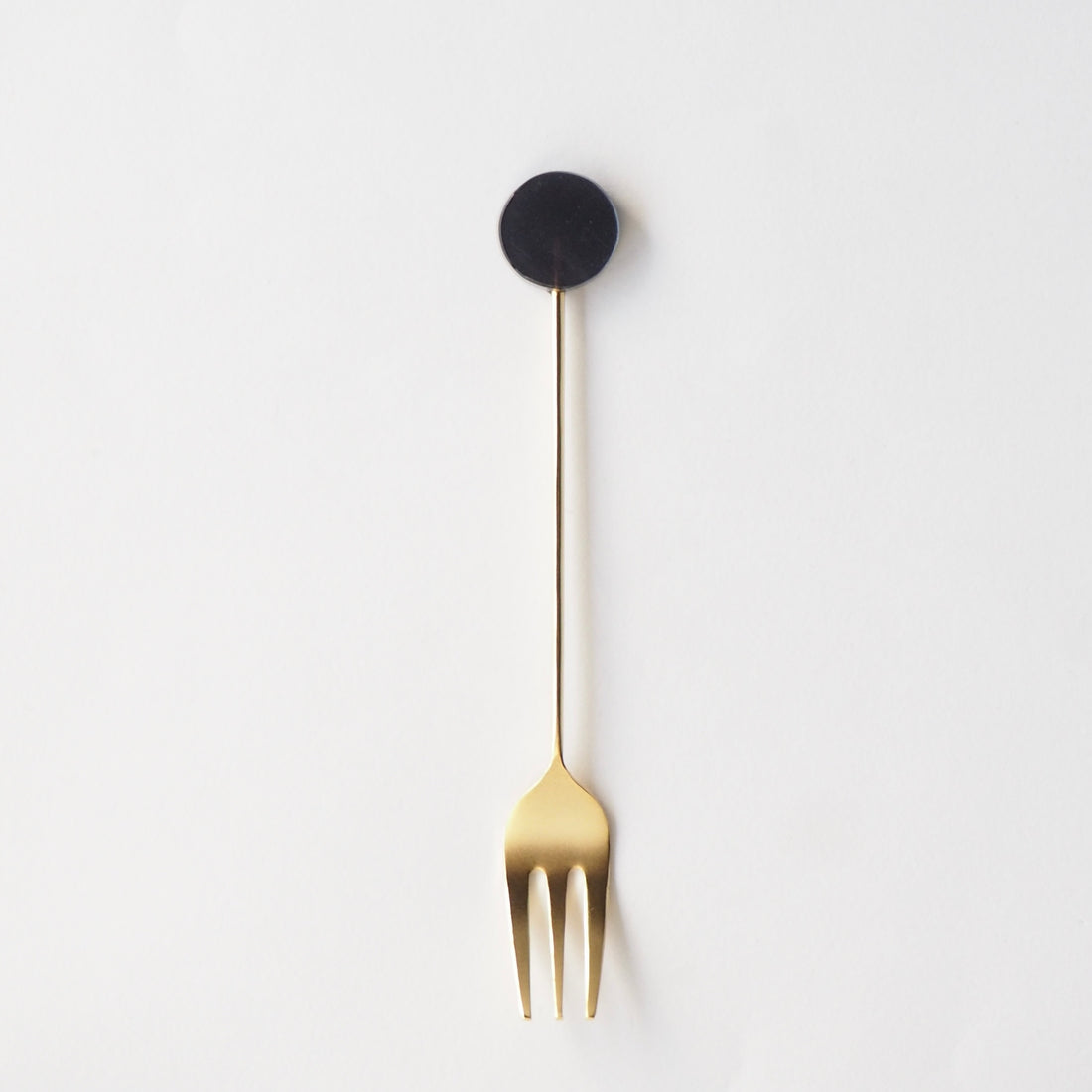 Black Pearlescent Acrylic Round and Gold Appetizer Fork