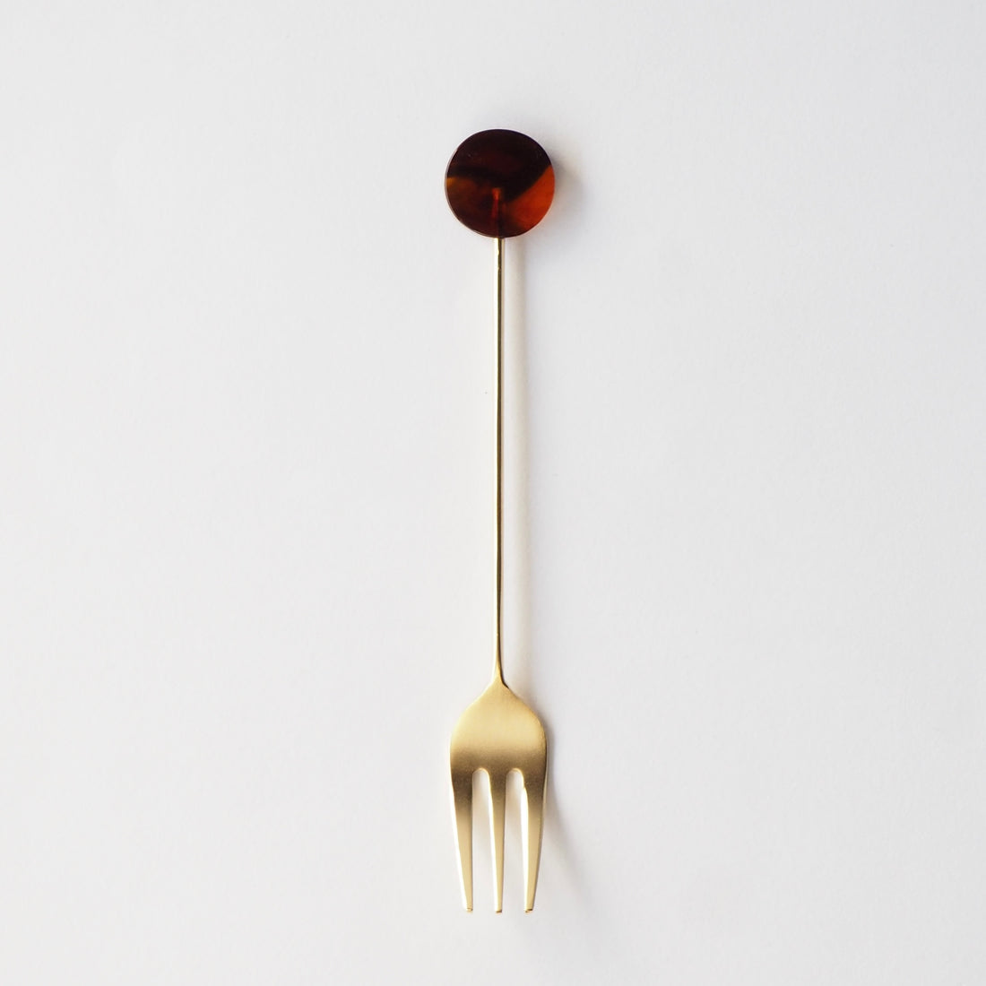 Tortoiseshell and Gold Round Appetizer Fork