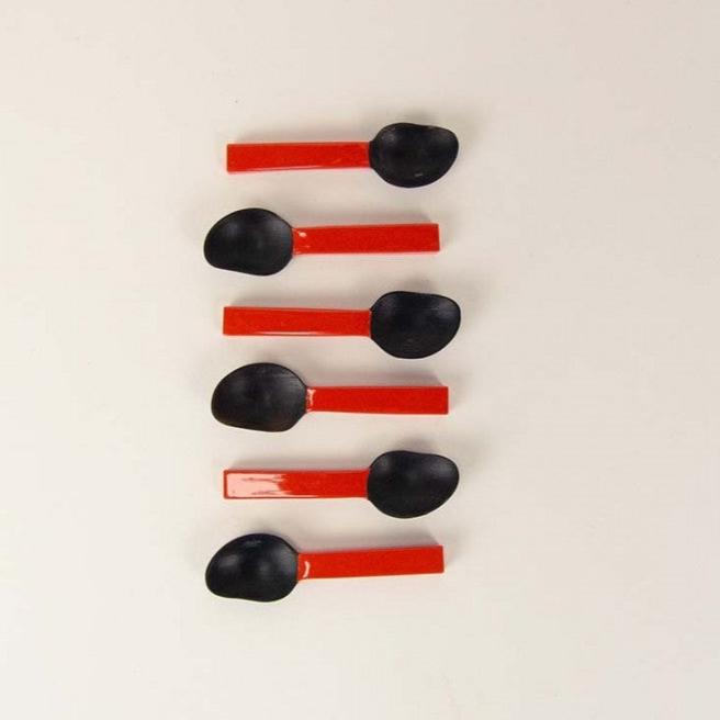 Black Horn and Red Lacquer Caviar Spoon - Set of 6