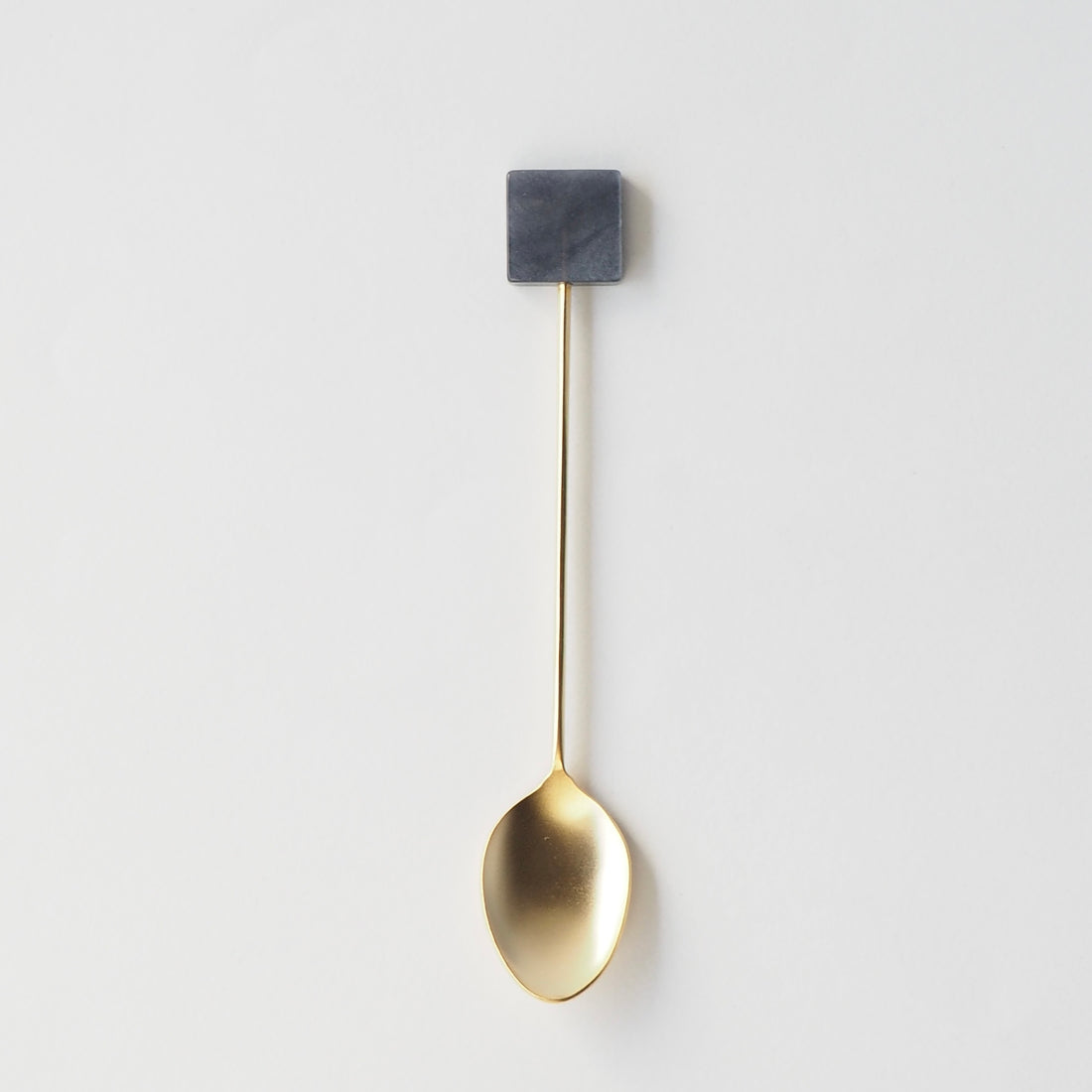 Black Pearlescent Acrylic Square and Gold Appetizer Spoon