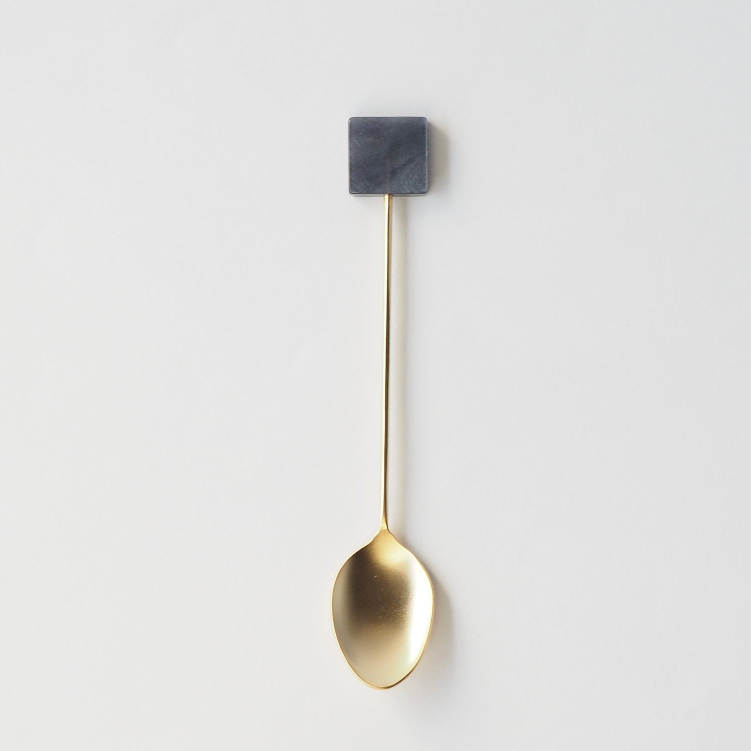 Black Pearlescent Acrylic Square and Gold Appetizer Spoon