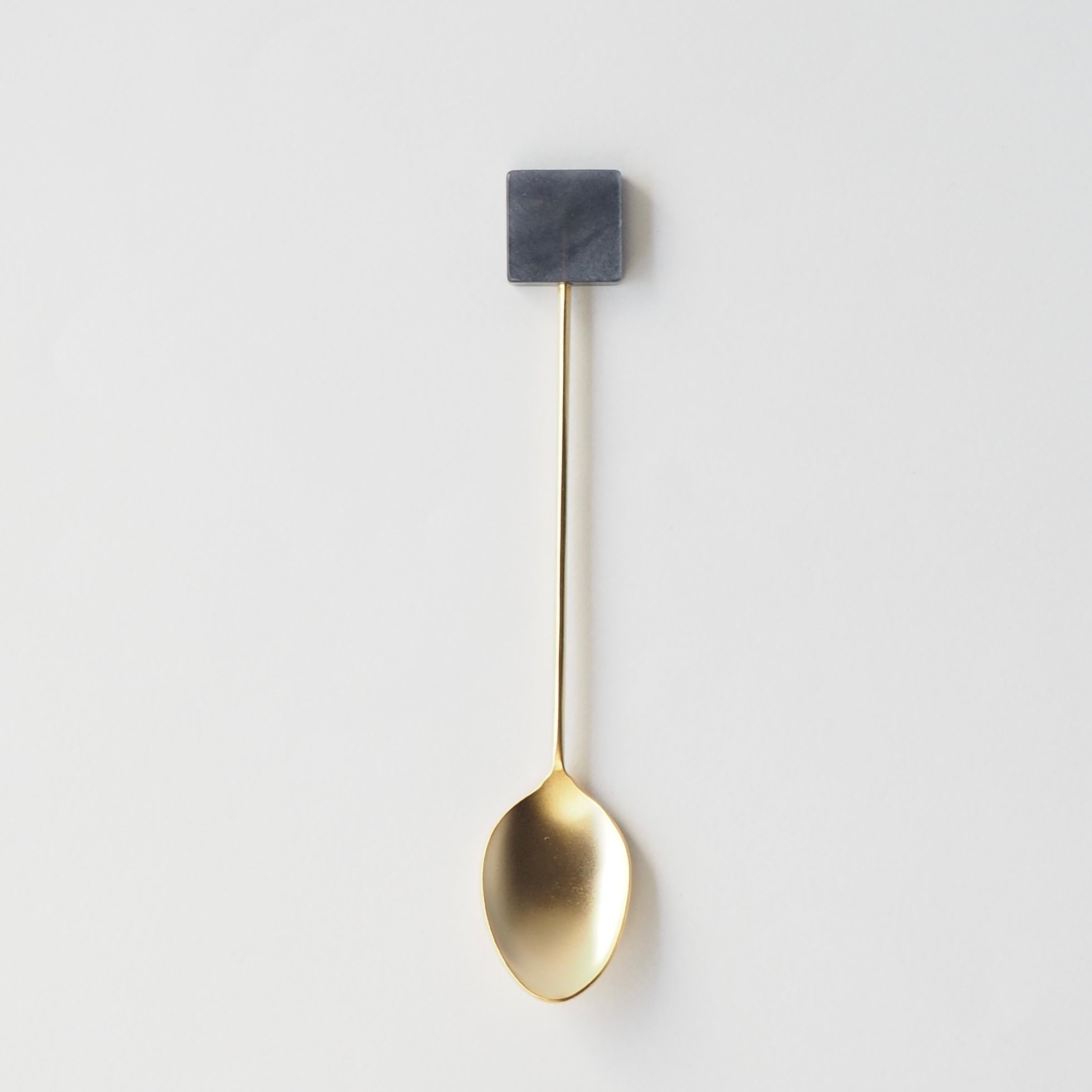 Black Pearlescent Acrylic Square and Gold Appetizer Spoon