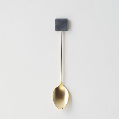 Black Pearlescent Acrylic Square and Gold Appetizer Spoon